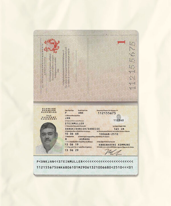 Denmark passport fake template