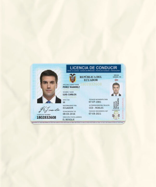 Ecuador driver license psd fake template