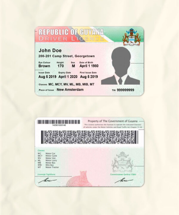 Guyana driver license psd fake template