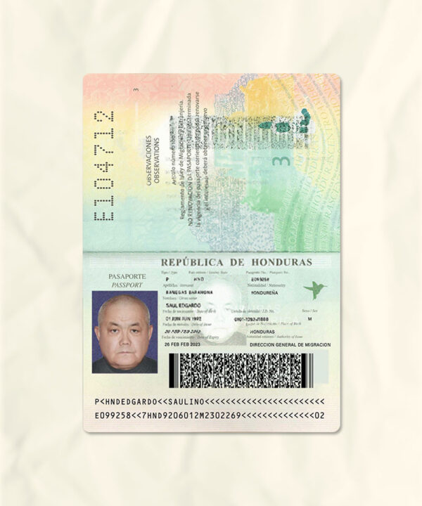 Honduras passport fake template