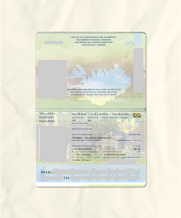 Iceland passport fake template