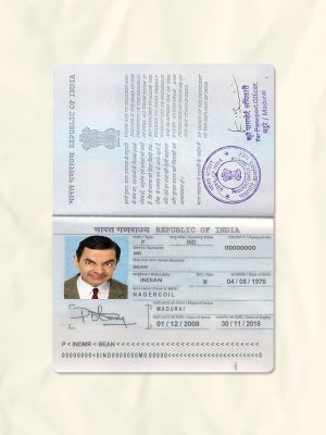 India passport fake template