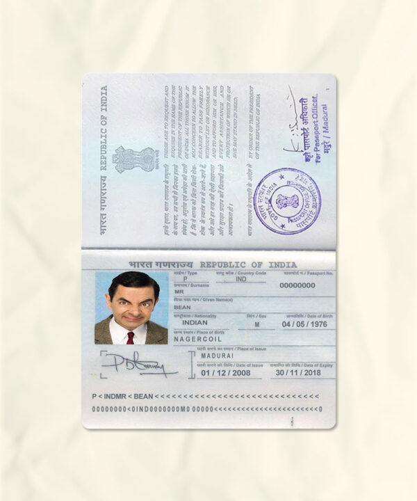 India passport fake template