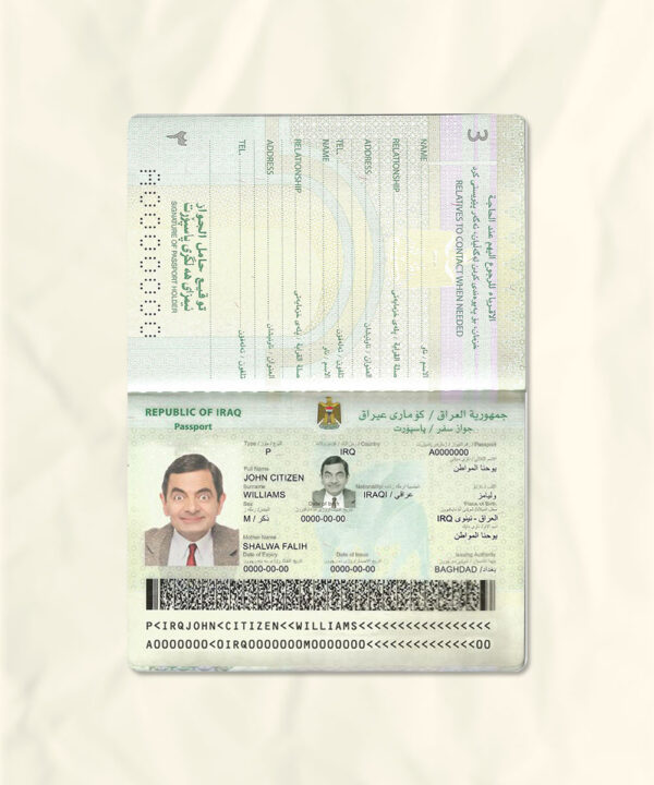Iraq passport fake template