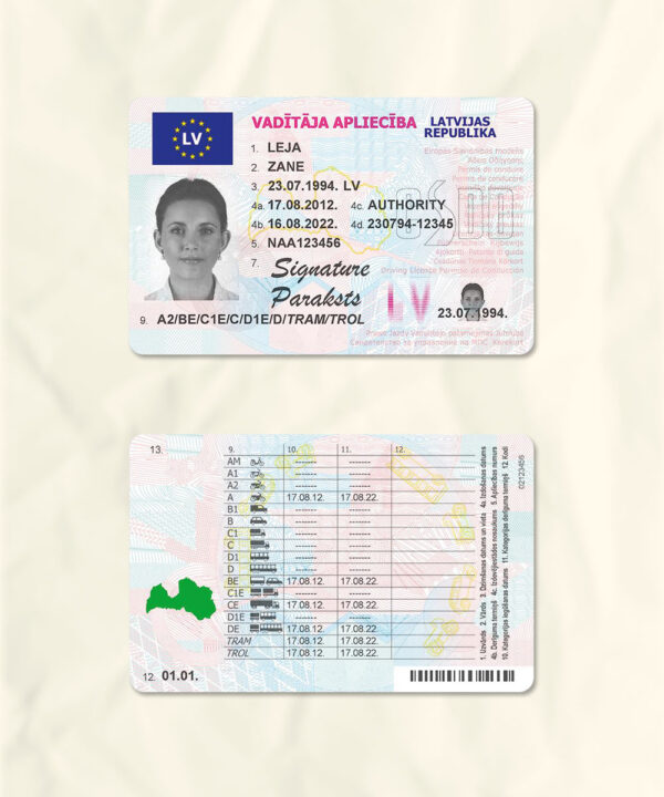 Latvia driver license psd fake template