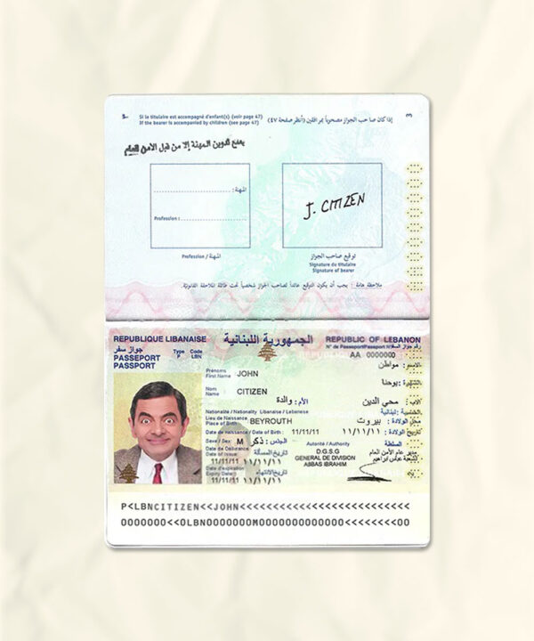 Lebanon passport fake template