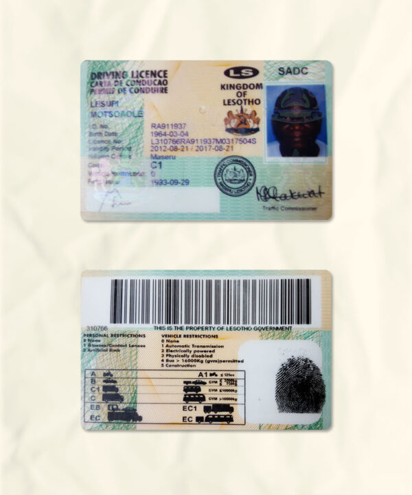 Lesotho driver license psd fake template