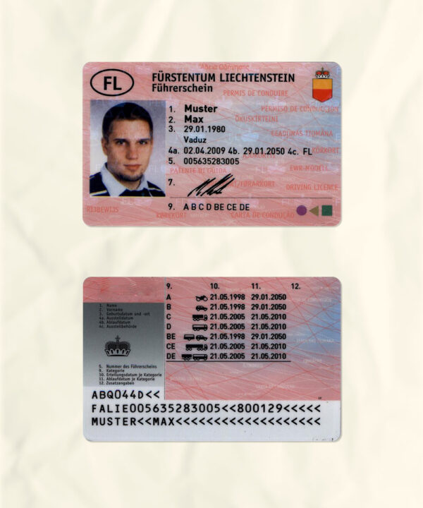 Liechtenstein driver license psd fake template