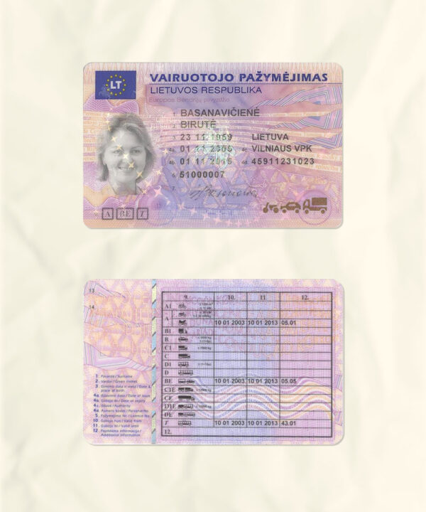 Lithuania driver license psd fake template