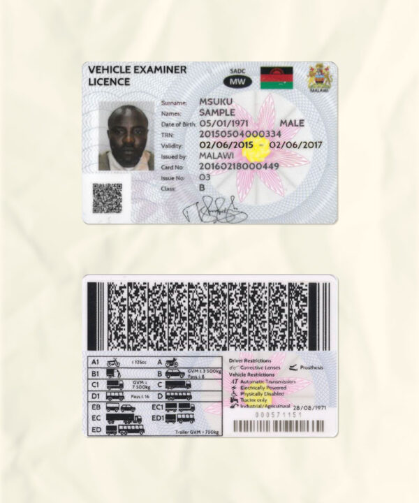 Malawi driver license psd fake template