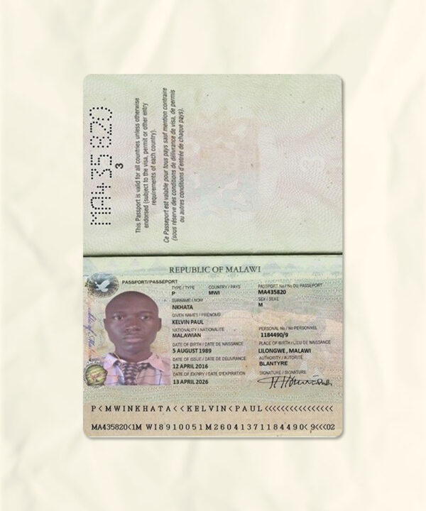 Malawi passport fake template