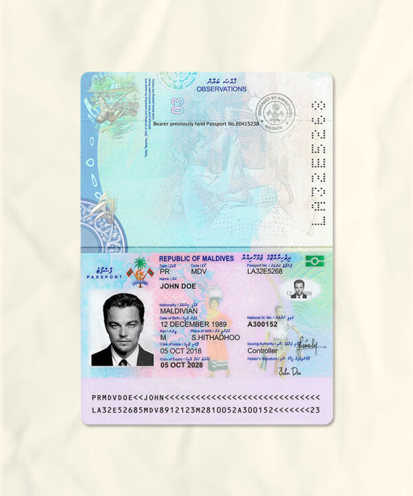 Maldives passport fake template
