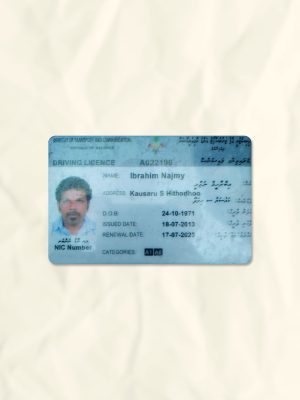 Maldives driver license psd fake template