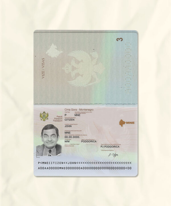 Montenegro passport fake template