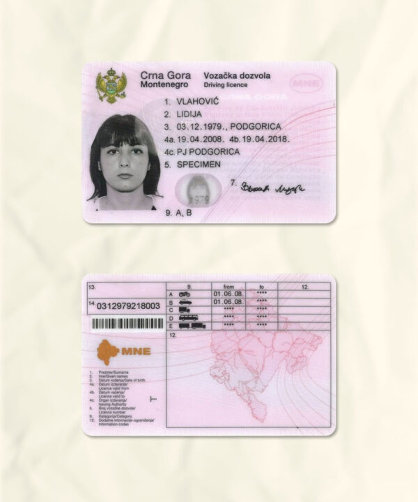 Montenegro driver license psd fake template