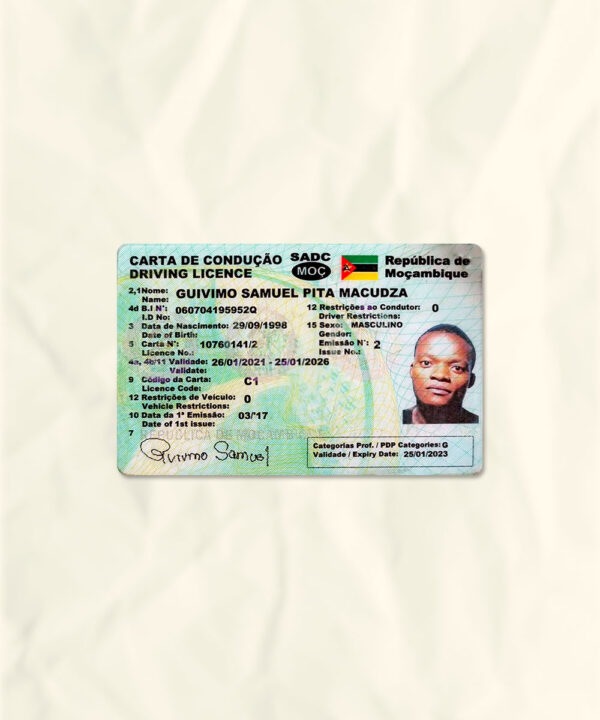Mozambique driver license psd fake template