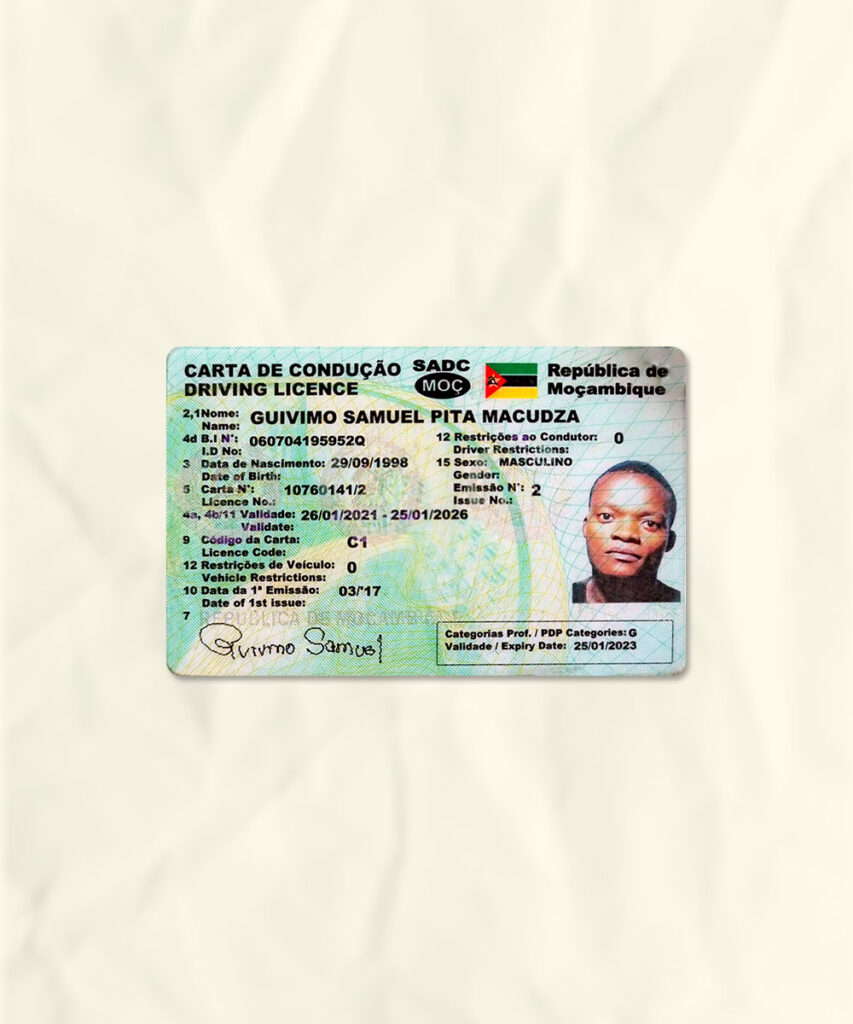 Mozambique Driver Licence Fake Template Download Fake Fakesample