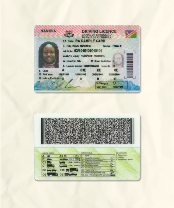 Namibia driver license psd fake template