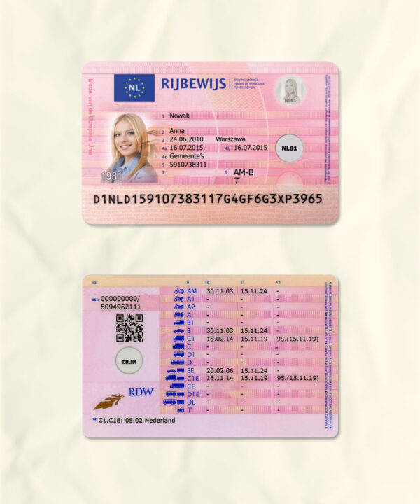 Netherlands driver license psd fake template