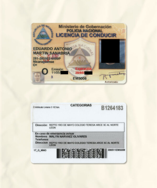 Nicaragua driver license psd fake template