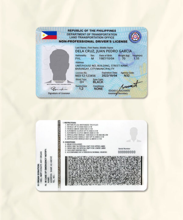 Philippines driver license psd fake template