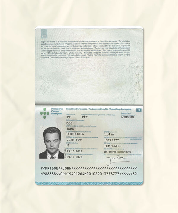 Portugal passport fake template