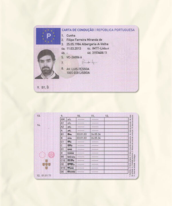 Portugal driver license psd fake template