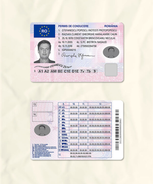 Romania driver license psd fake template