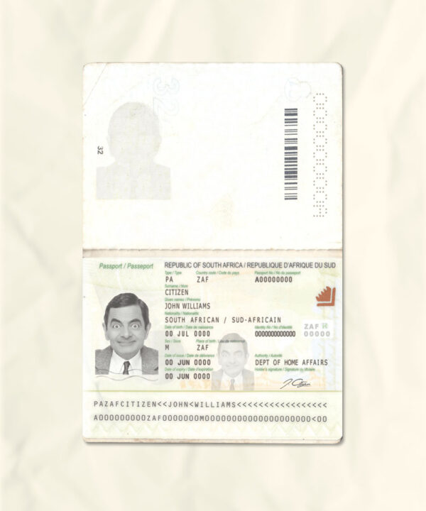 South Africa passport fake template