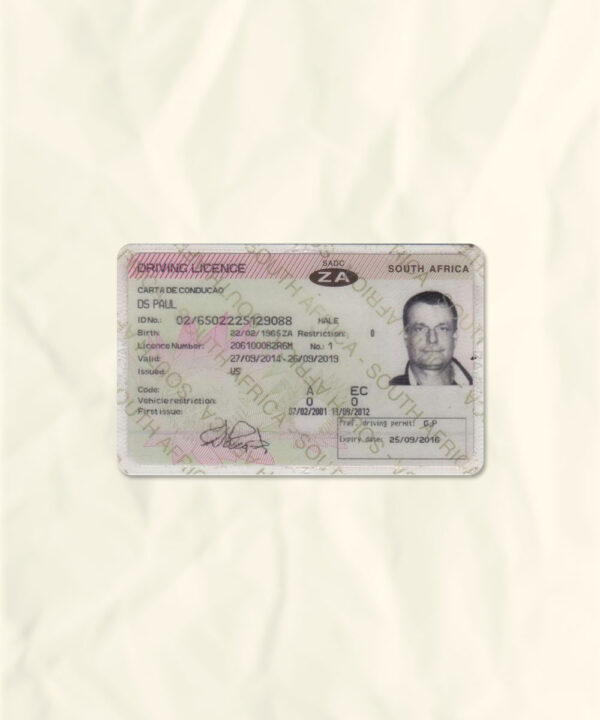 South Africa driver license psd fake template