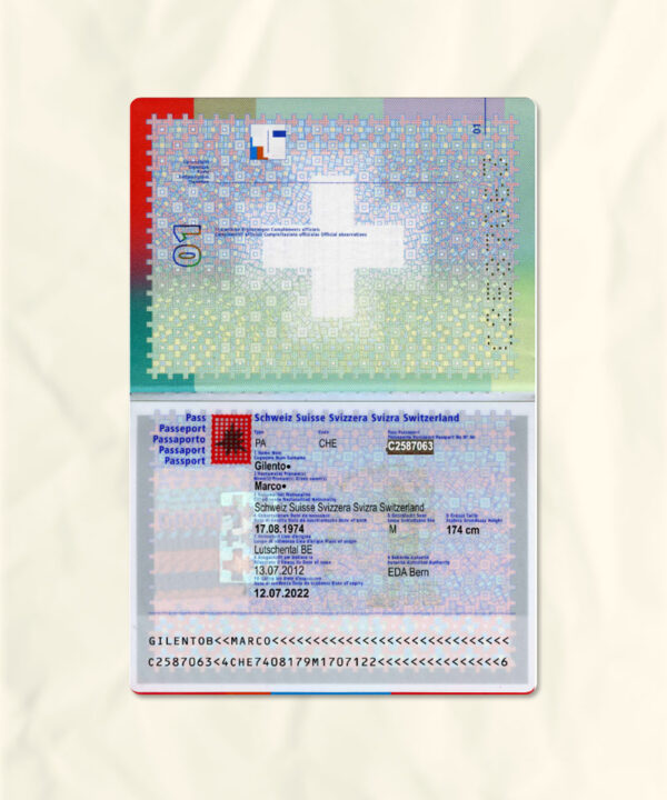 Switzerland passport fake template