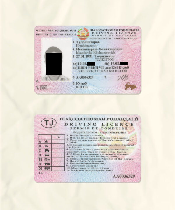 Tajikistan driver license psd fake template