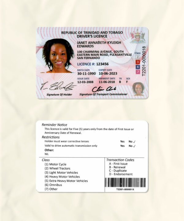 Tobago driver license psd fake template