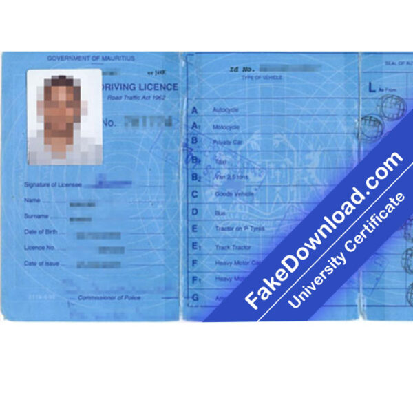Mauritius driver license psd fake template