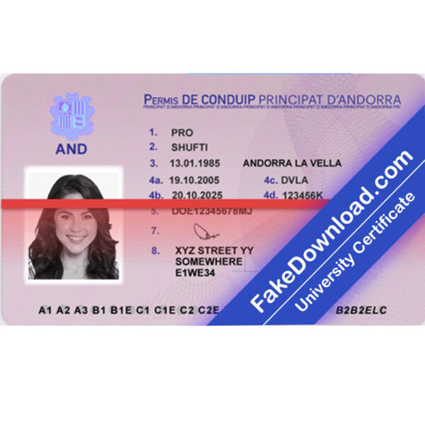 Andorra driver license psd fake template