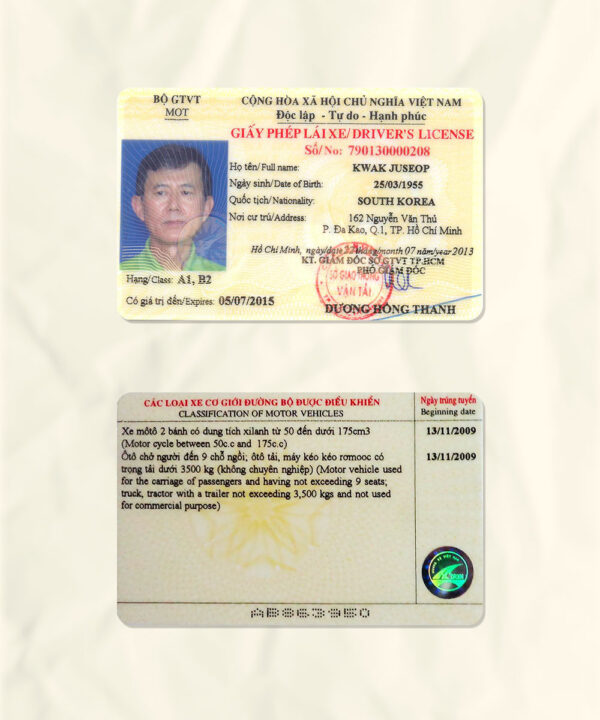 Vietnam driver license psd fake template