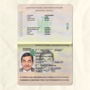 Zambia passport fake template