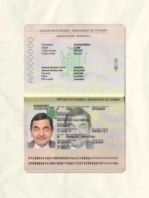 Zambia passport fake template