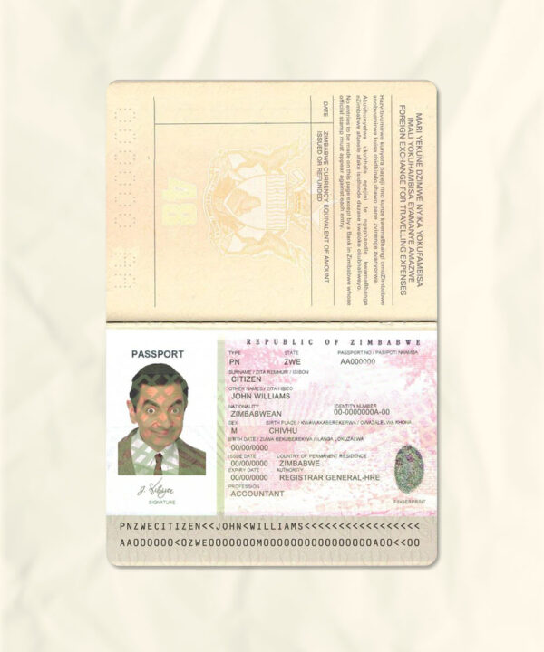 Zimbabwe passport fake template