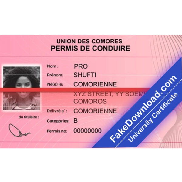 Comoros driver license psd fake template