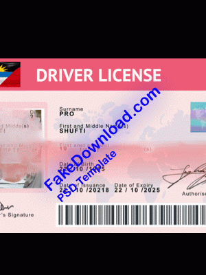 Antigua and Barbuda driver license psd fake template