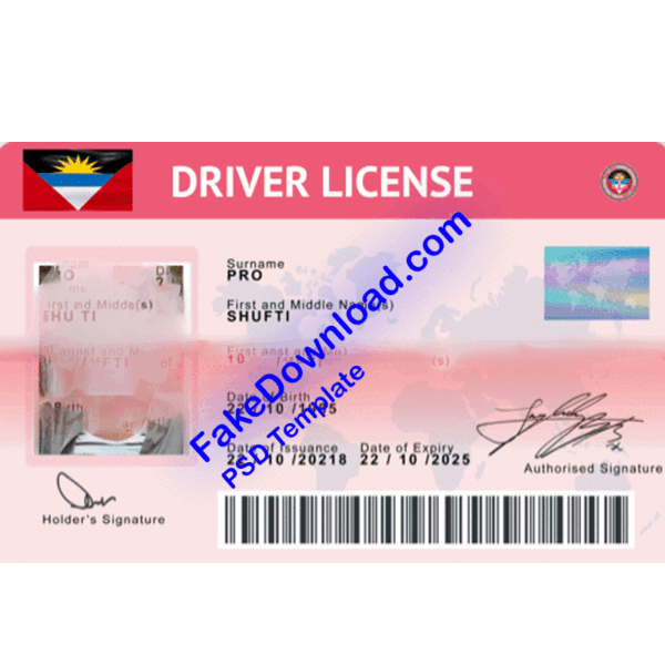 Antigua and Barbuda driver license psd fake template