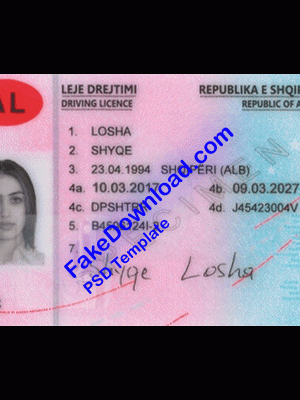 Albania driver license psd fake template