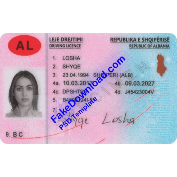 Albania driver license psd fake template