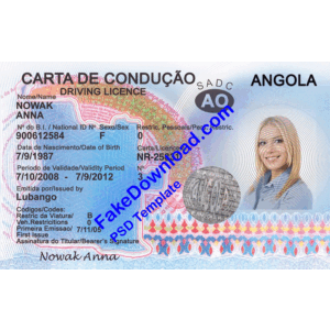Angola driver license psd fake template