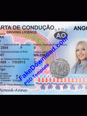 Angola driver license psd fake template