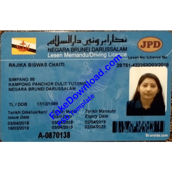 Brunei driver license psd fake template