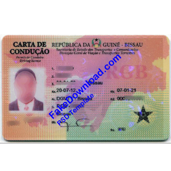 Bissau driver license psd fake template