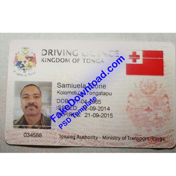 Tonga driver license psd fake template
