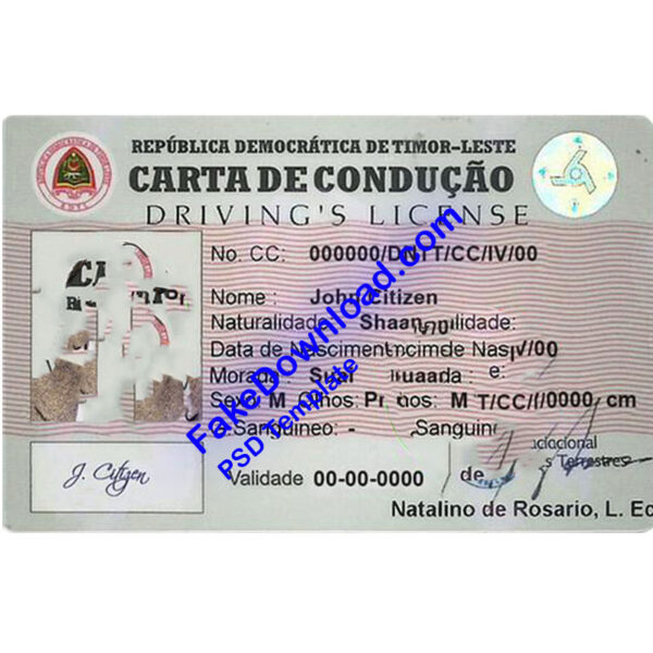 Timor-Leste driver license psd fake template